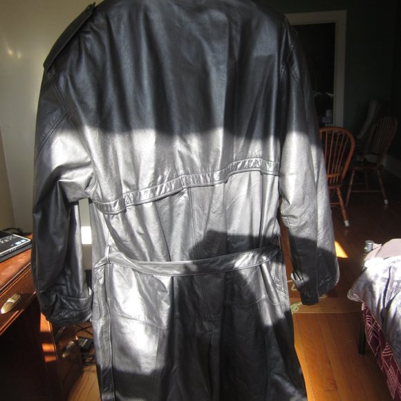 Men's black Leather Coat Sz L - Picture 11 of 15